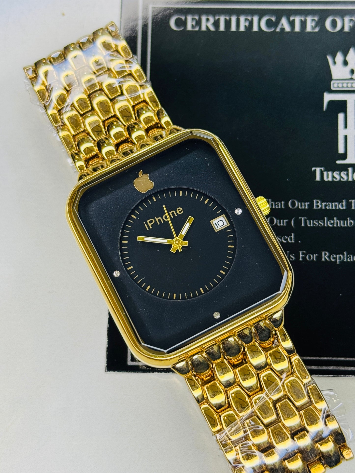 gold black apple seamer platinum watch