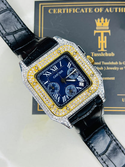 Premium Zircon Dial Black Navy Square Chronograph Watch