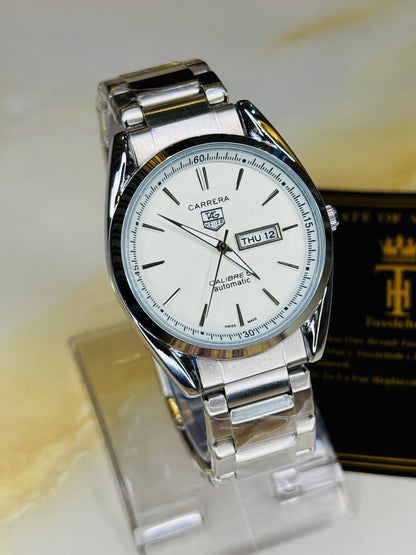 Silver White Carrera Day Date Chain Strapped Watch