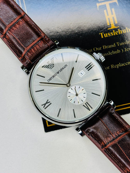 Brown Silver Emporio Down Second Watch