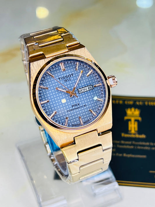 Tissot PRX Rose Gold With Blue Textured Dial Watch