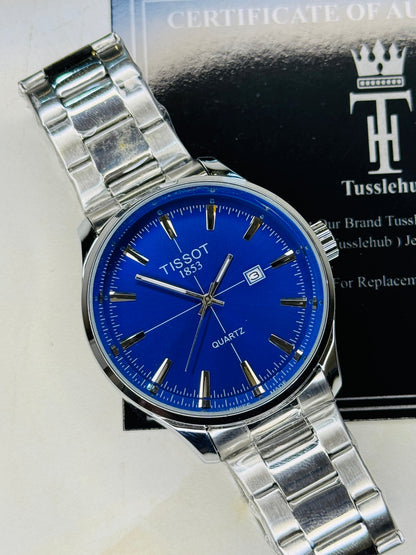 Pr100 Silver Blue Round Tissot Watch