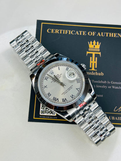 Roman Date Just Silver White Plain Bezel Automatic Watch