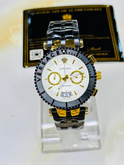 Millionaire Black Versace White Chronograph Dial Watch