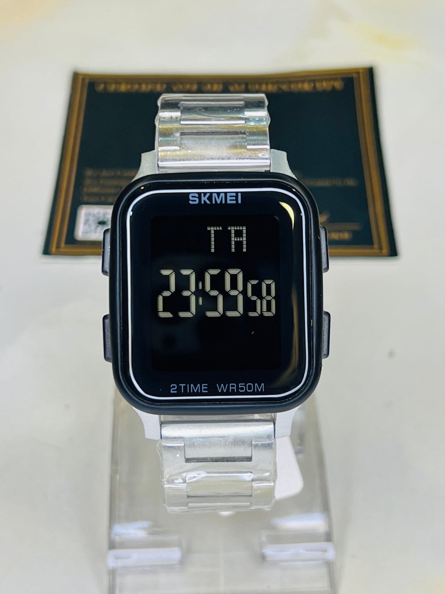 Skmei Silver Black Square 2 Time Watch
