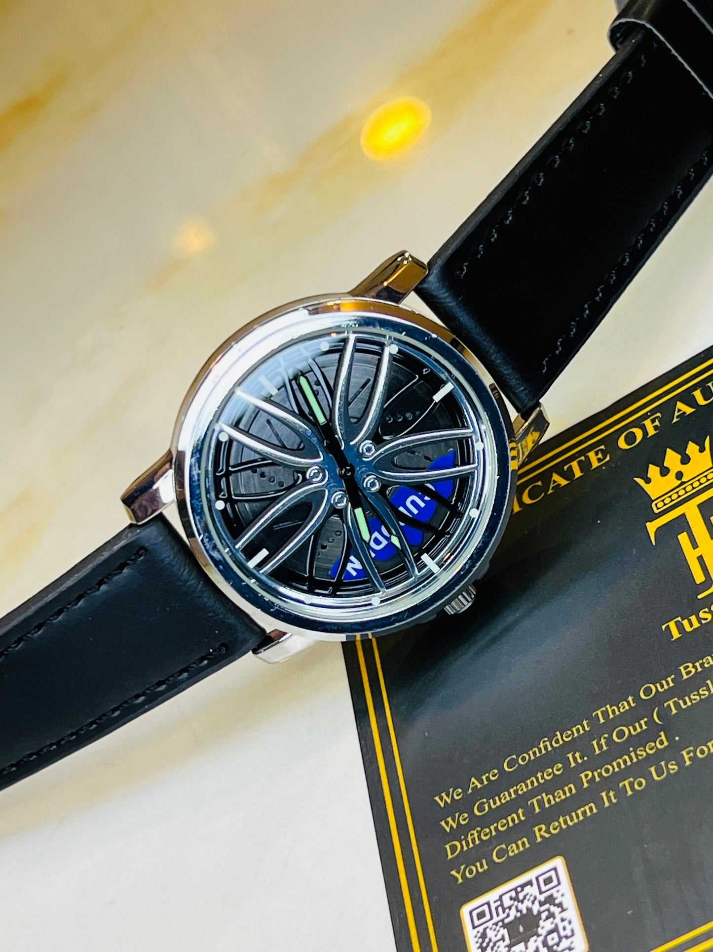 Black Leather Tyre Watch