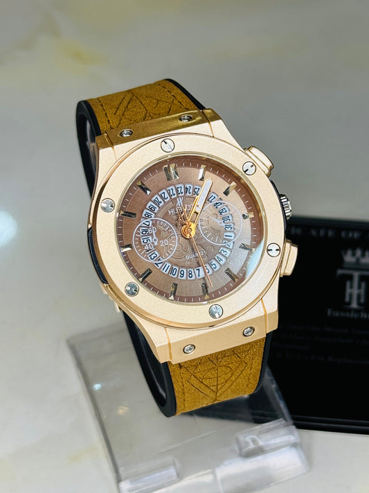 Camel Brown Hologram Hublot Leather Strap Watch