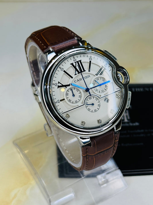 Brown White Cart*er Chronograph Dial Watch