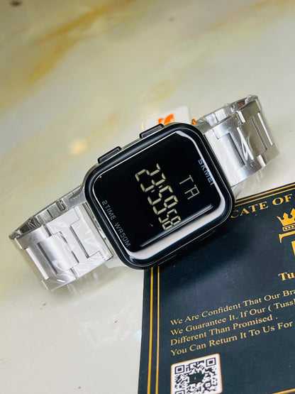 Skmei Silver Black Square 2 Time Watch
