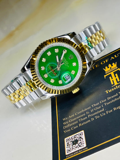 Jubilee Date Just Two Tone Fluted Bezel Emerald Dial Quartz Watch