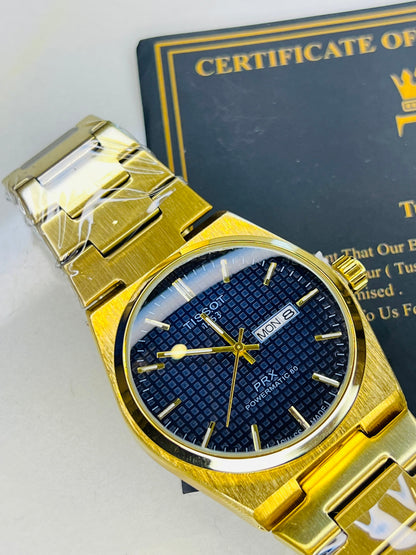 Tissot PRX Gold With Deep Blue Textured Dial Watch