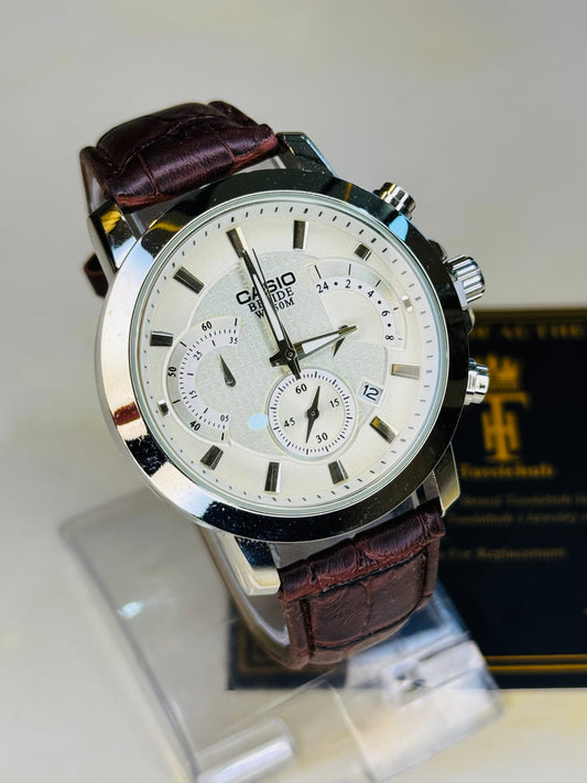 Brown Silver Beside Chronograph Watch