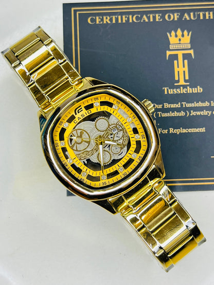All Gold Square Skeleton Edifice Watch