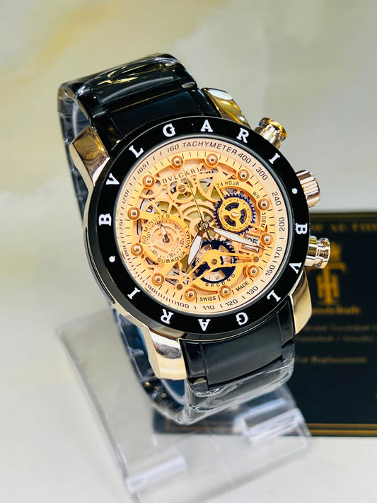 Black Rose Gold Bvlgari Chronograph Watch