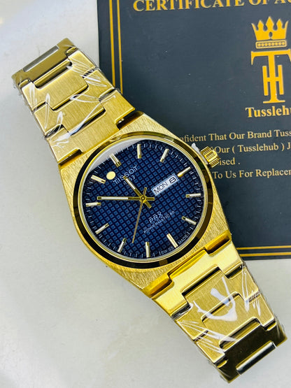 Tissot PRX Gold With Deep Blue Textured Dial Watch
