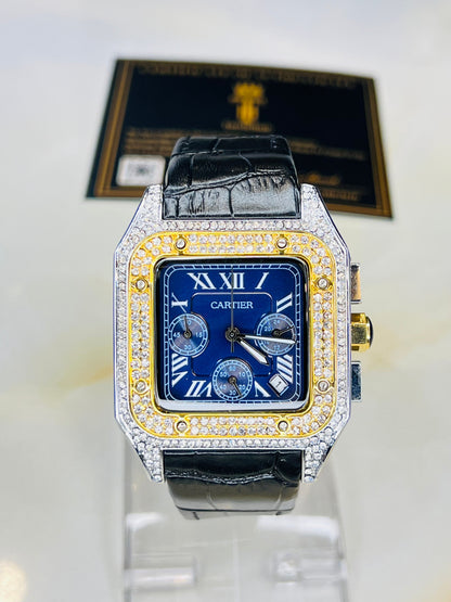 Premium Zircon Dial Black Navy Square Chronograph Watch