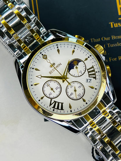 Bestwin Two Tone White Chronograph Watch