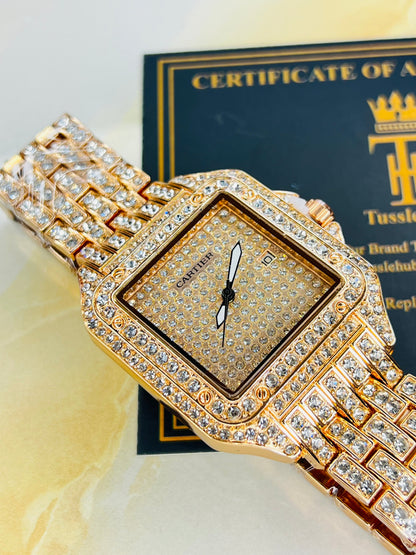 Rose Gold Square Plain Iced Out Watch