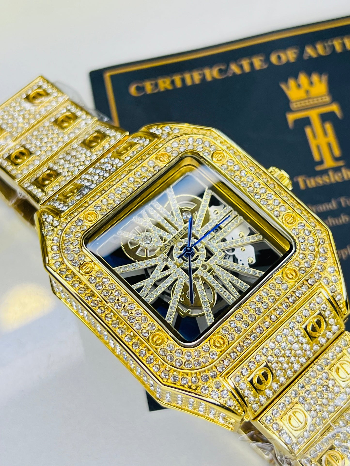 Gold Skeleton Iced Out Watch