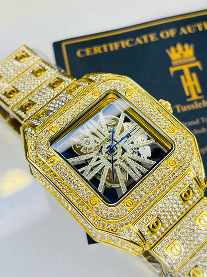 Gold Skeleton Iced Out Watch