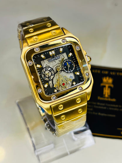 Tank Gold Black Dial Square Premium Watch