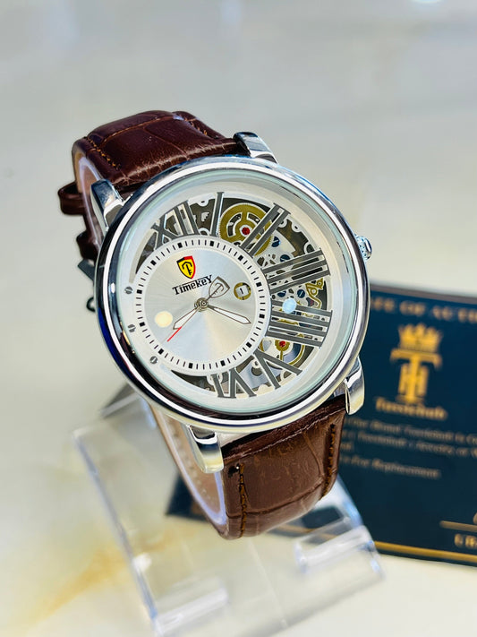Time Key Partial Silver White Skeleton Dial Watch