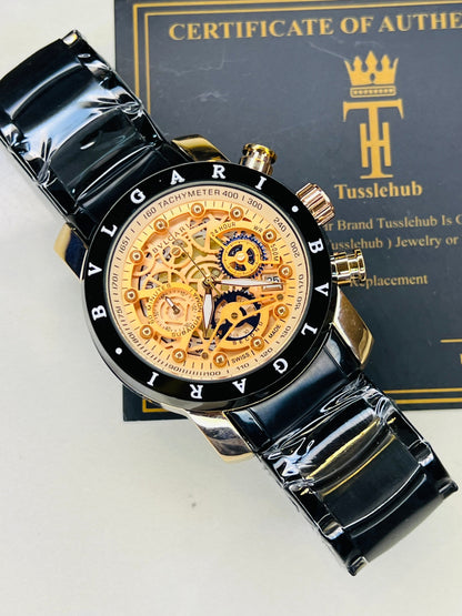 Black Rose Gold Bvlgari Chronograph Watch