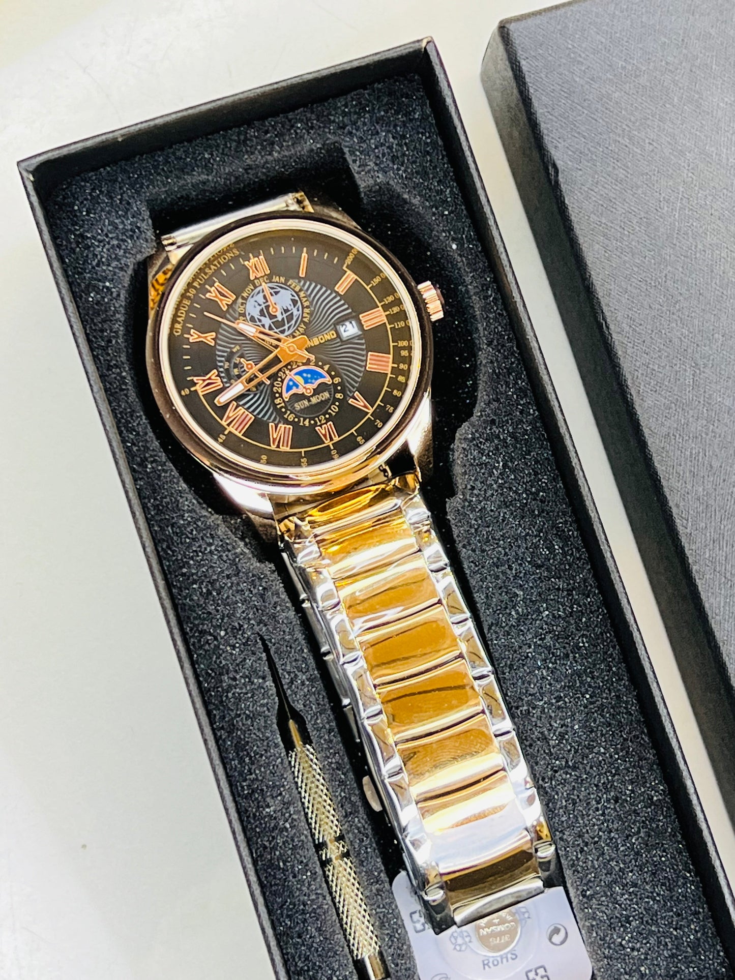 Two Tone Black Dial Binbond Watch