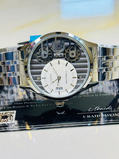 Silver Cristiano Aillen Black White Dial Dual Gear Watch