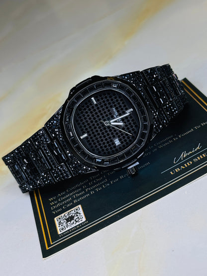 All Black Iced Out Nautilus Watch