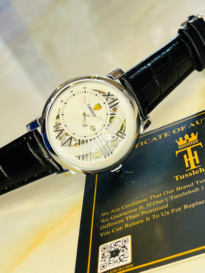 Time Key Partial Silver White Skeleton Dial Watch