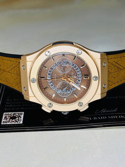 Camel Brown Hologram Hublot Leather Strap Watch