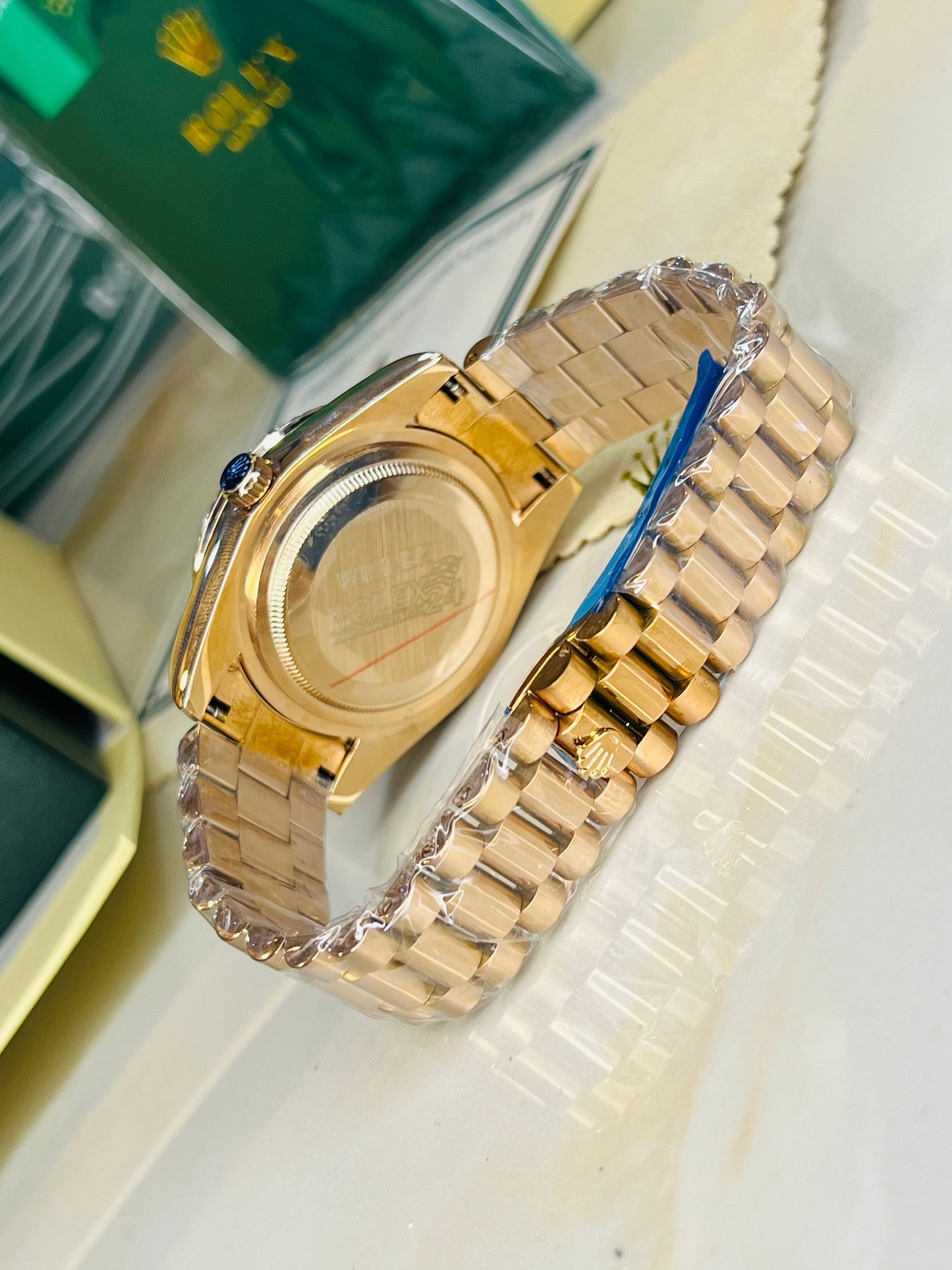 Rose Gold Chocolate Gems Automatic Day Date Super Clone Watch