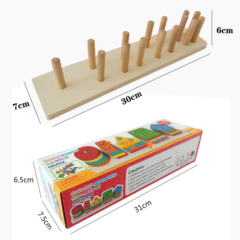 Geometrical Shape Sorting Block Puzzles Five Set Of Columns Wooden