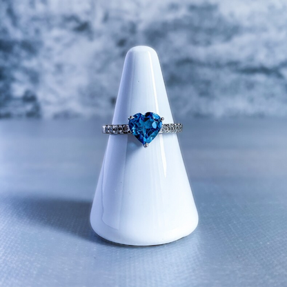 925 Blue Topaz Heart Ring (100% Pure Chandi )
