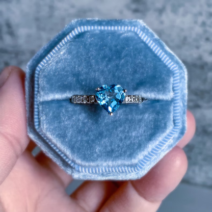 925 Blue Topaz Heart Ring (100% Pure Chandi )