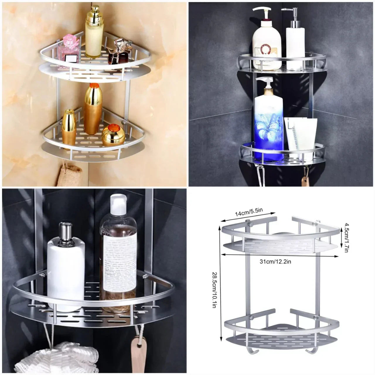 2L Wall-Mounted Aluminum Corner Shelf
