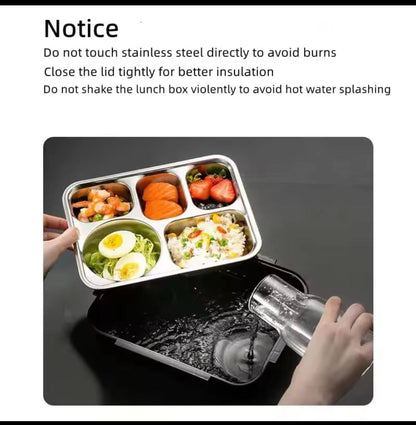 Leak-Resistant Stainless Steel lunch box with 5 compartments  With spoon and sticks