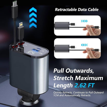 4-In-1 Retractable Car Charger-120W