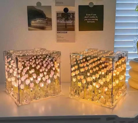 Artificial Tulips in Crystal Box