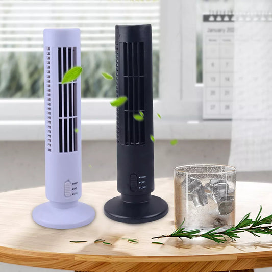 USB Vertical Mini Bladeless Tower Fan 2-Speed Desktop Cooler Air Conditioner